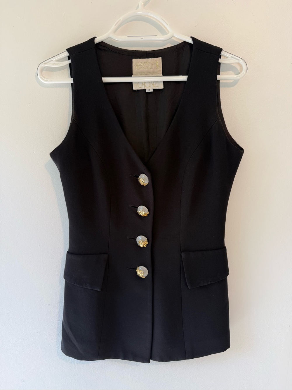 Alberto Makali for Cache Black Jeweled Button Long Vest Blazer Y2K Size 2